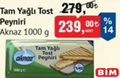 AKNAZ TAM YAĞLI TOST PEYNİRİ 1000 G